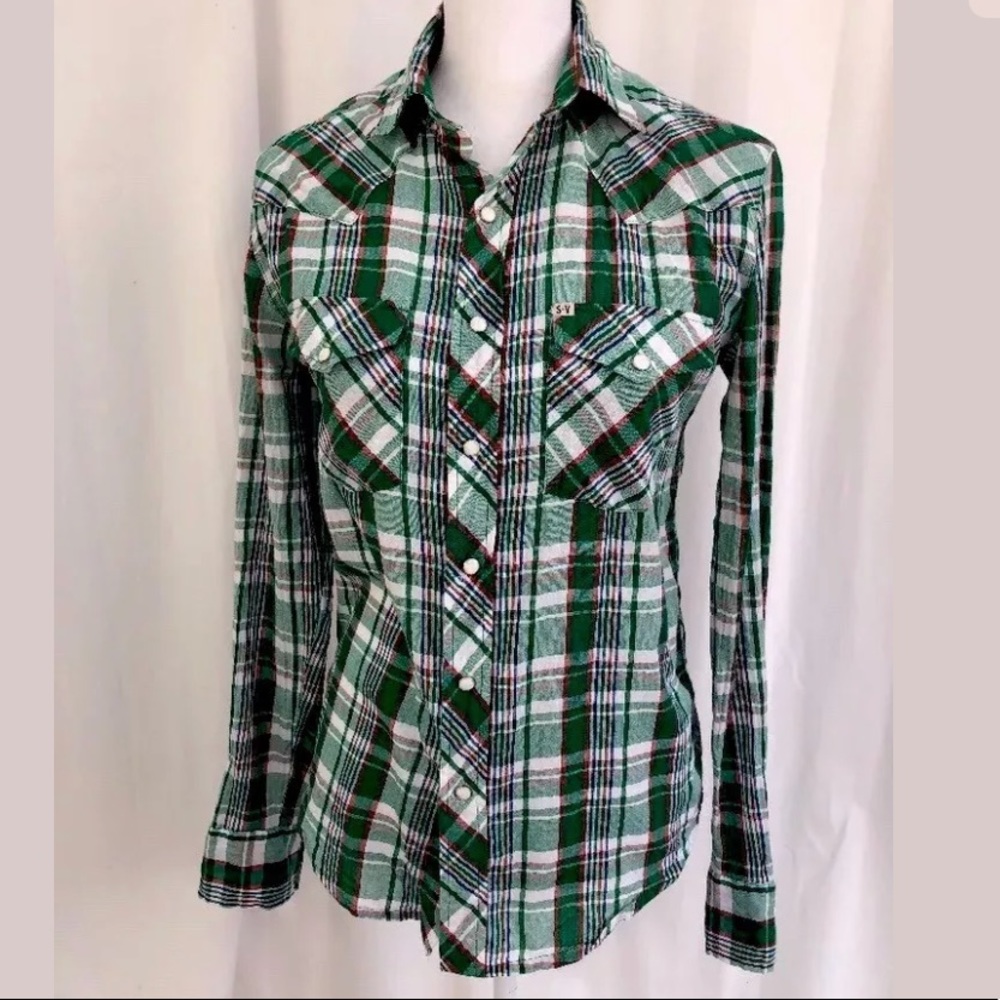Salt Valley Western Shirt green plaid XS
